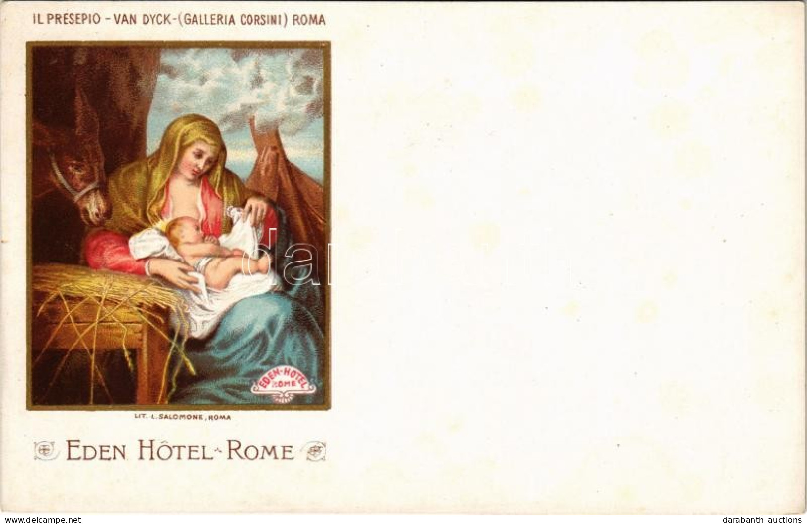 ** T2/T3 Il Presepio. Van Dyck (Galleria Corsini) Roma / Eden Hotel Rome Litho Advertising Art Postcard. Lit. L. Salomon - Unclassified