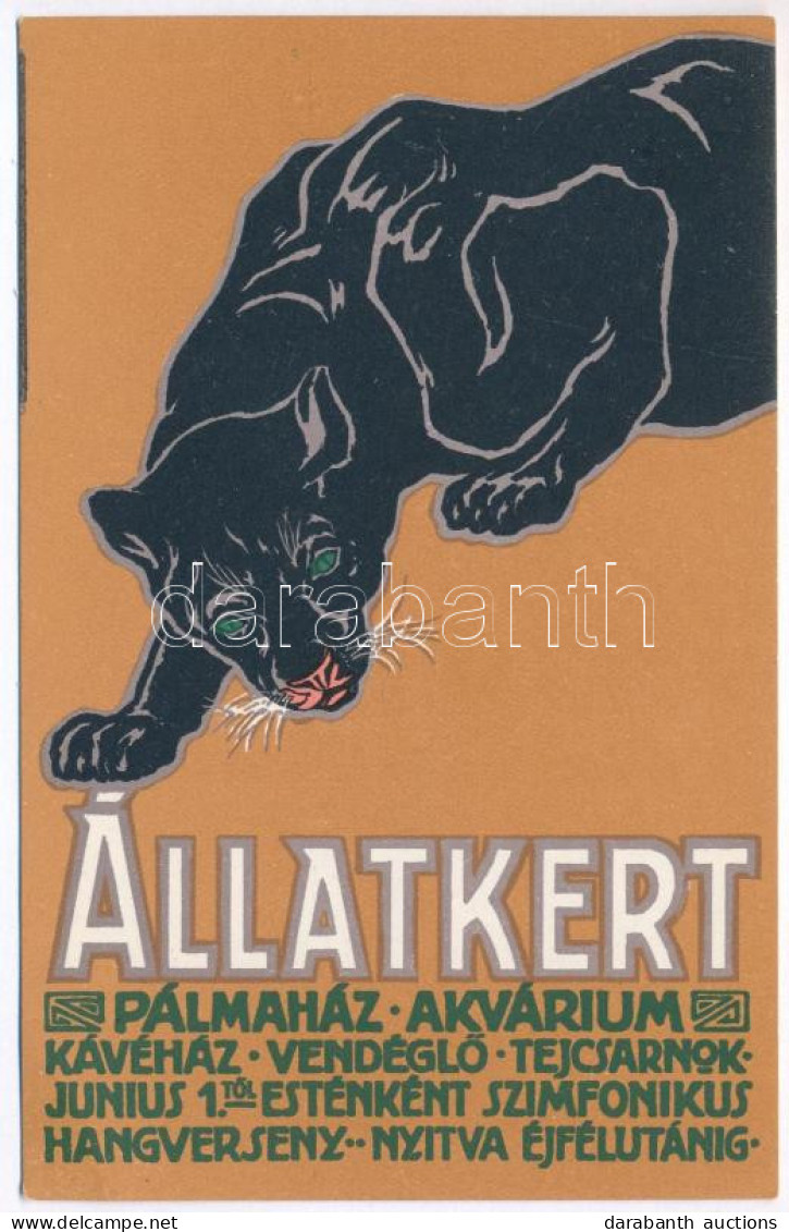 ** T1 Budapest Székesfővárosi Állatkert Reklámlapja: Fekete Párduc / Budapest Zoo Advertisement Art Postcard: Black Pant - Zonder Classificatie