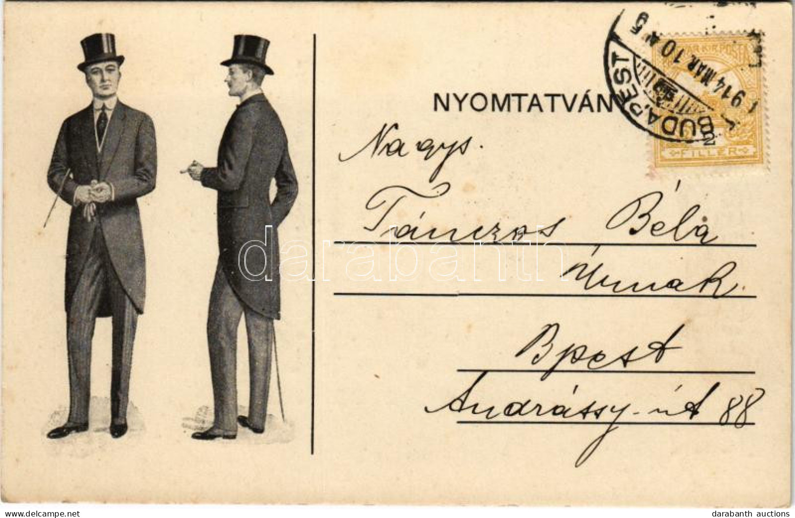 T2 1914 Budapest IV. Semmelweis U. 4. Finom Úri Szabóság Fodor Antal, Reklámlap / Hungarian Gentleman's Tailor Advertise - Non Classés