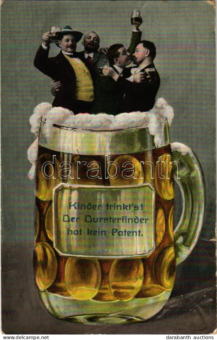 T2/T3 1909 Kinder Trinkt's! Der Dursterfinder Hat Kein Patent / Beer Drinking (kis Szakadás / Small Tear) - Ohne Zuordnung