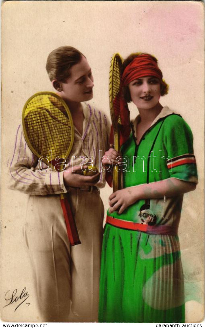 * T3 1929 Teniszező Pár / Tennis Player Couple. Lola 7. (fa) - Ohne Zuordnung