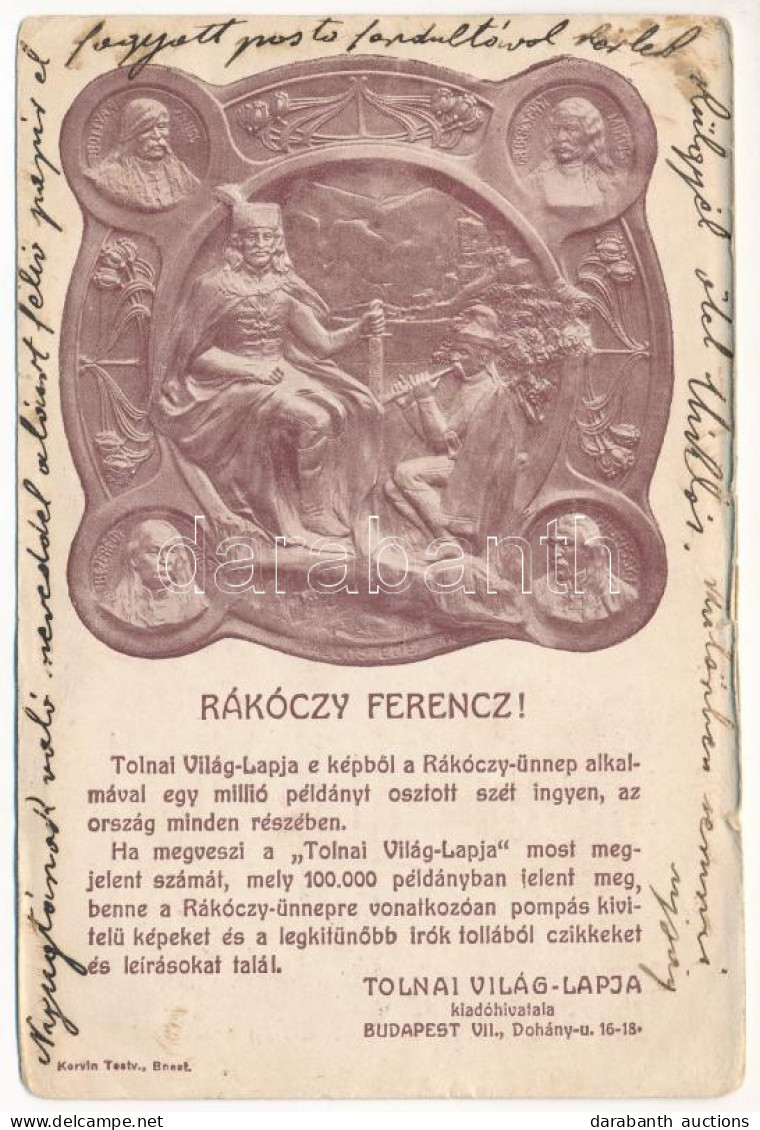 * T4 1906 II. Rákóczi Ferenc. A Tolnai Világ-Lapja Kiadóhivatal Emléklapja A Rákóczi ünnep Alkalmából (ázott / Wet Damag - Ohne Zuordnung