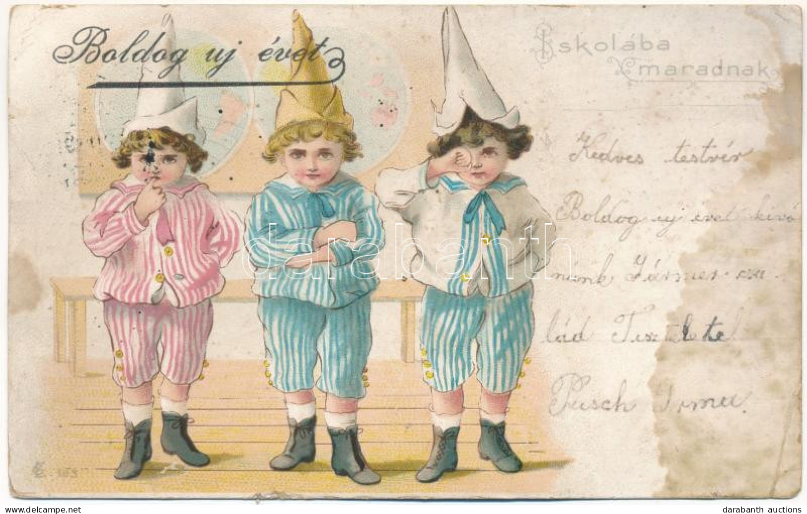 T3 1899 (Vorläufer) Boldog újévet! Iskolába Maradnak / New Year Greeting, Children. Litho (fl) - Sin Clasificación