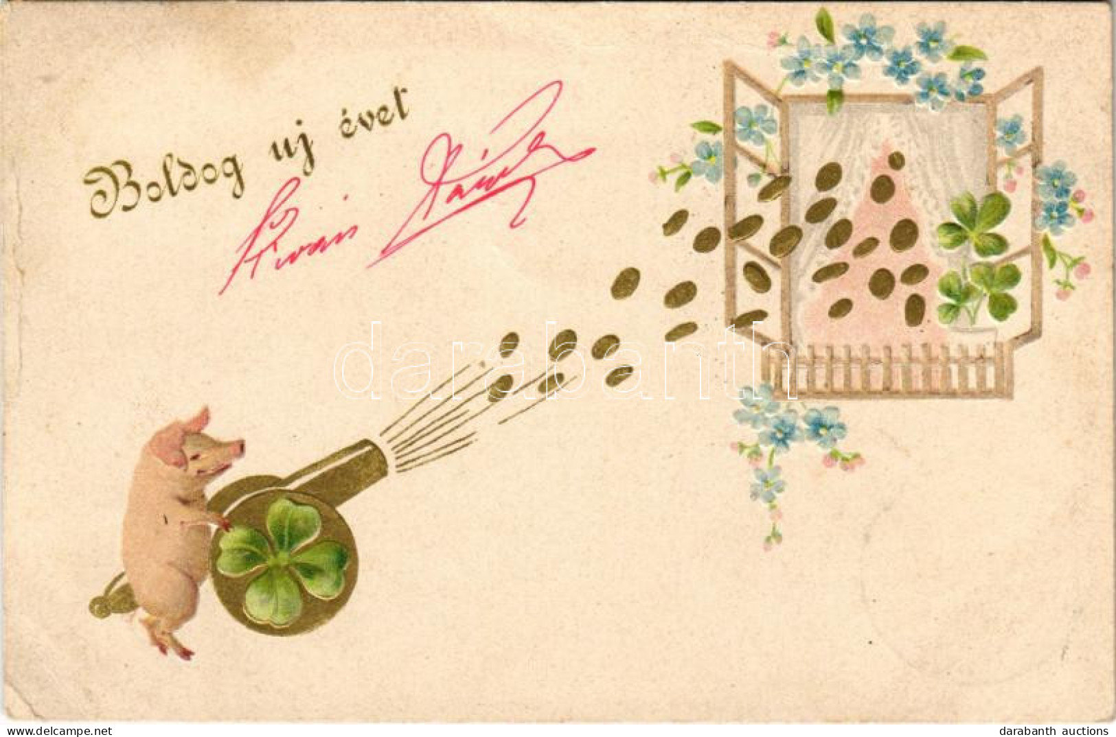 T2/T3 1900 Boldog új évet! Malac Pénzágyúval. Dombornyomott / New Year Greeting, Pig With Coin Cannon - Embossed (EK) - Non Classés