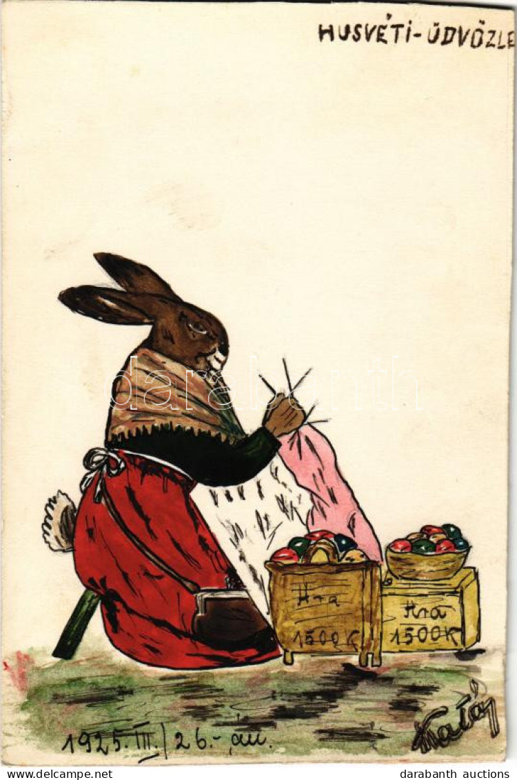 * T4 1925 Húsvéti üdvözlet. Kézzel Rajzolt Egyedi Művészlap / Easter Greeting Hand-drawn Custom-made Art Postcard With R - Zonder Classificatie