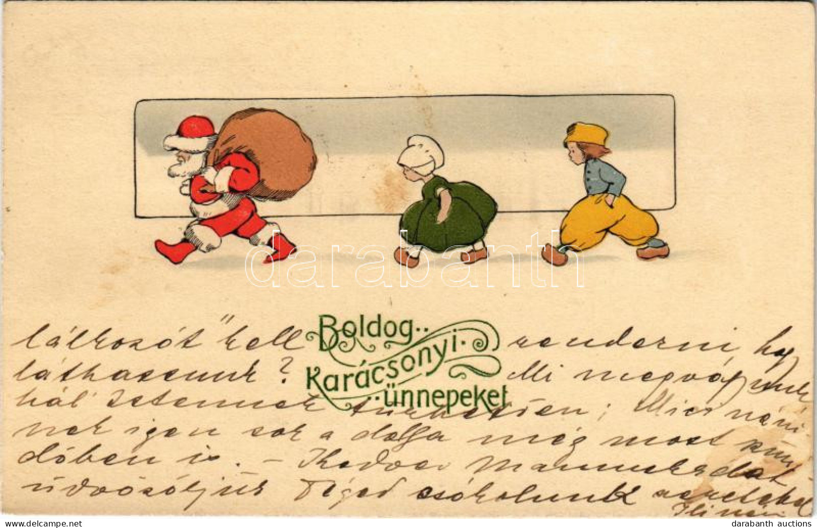 T2/T3 Boldog Karácsonyi ünnepeket / Christmas Greeting Art Postcard With Saint Nicholas (fl) - Zonder Classificatie