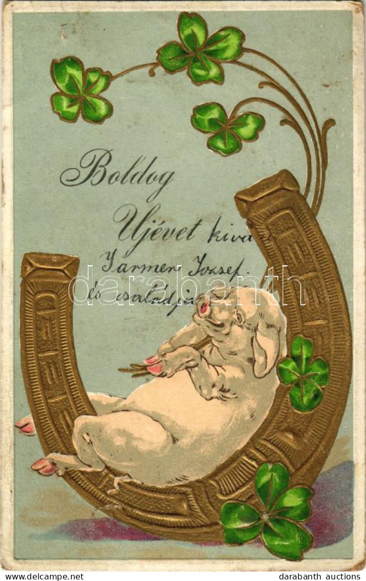 * T3 1906 Boldog újévet! Malac Arany Patkóban - Dombornyomott / New Year Greeting, Pig In Golden Horseshoe - Embossed Li - Unclassified