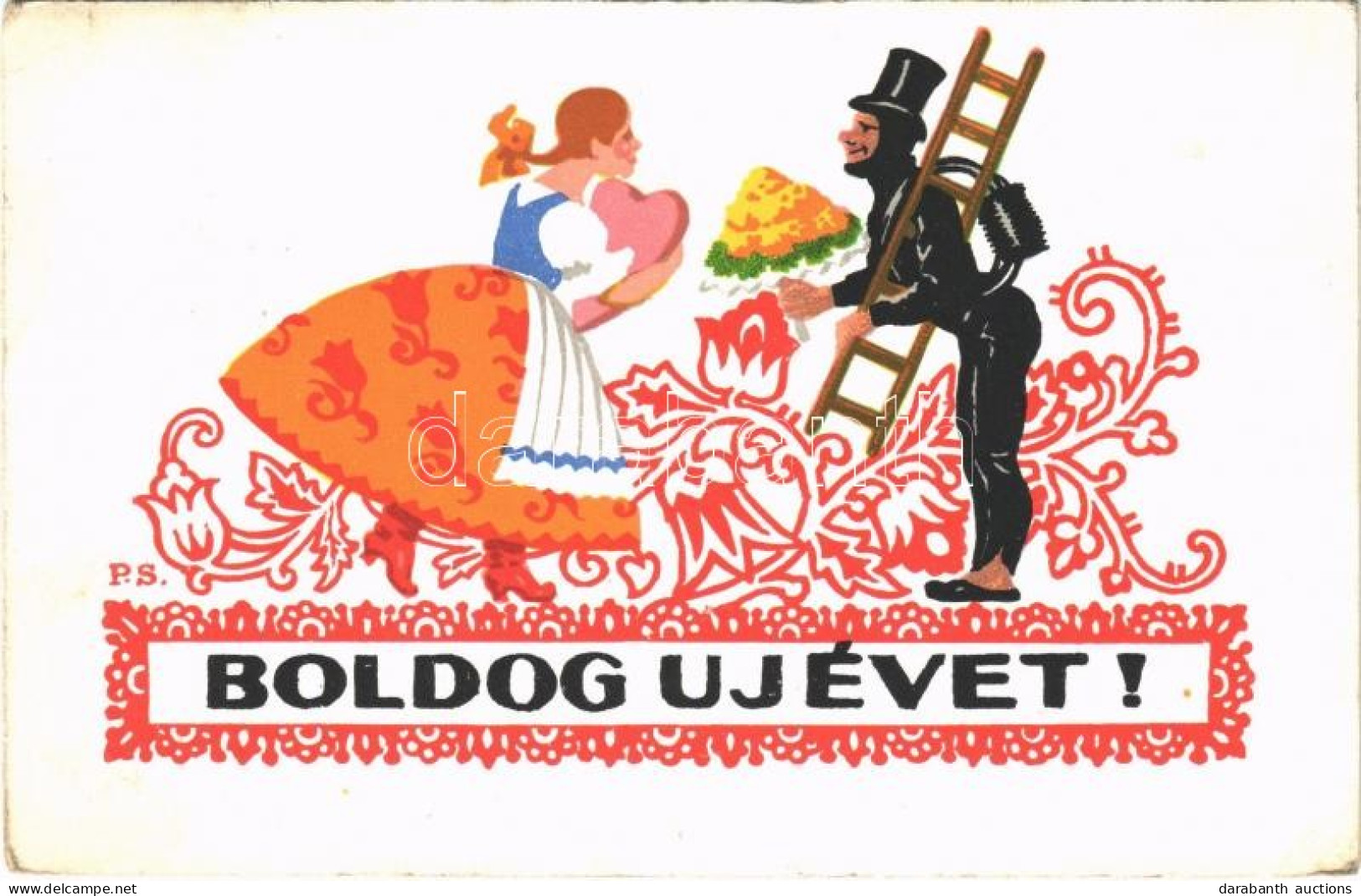 T2/T3 1933 Boldog Újévet! R. J. E. / Hungarian New Year Greeting Art Postcard With Chimney Sweeper S: P. S. (EK) - Zonder Classificatie