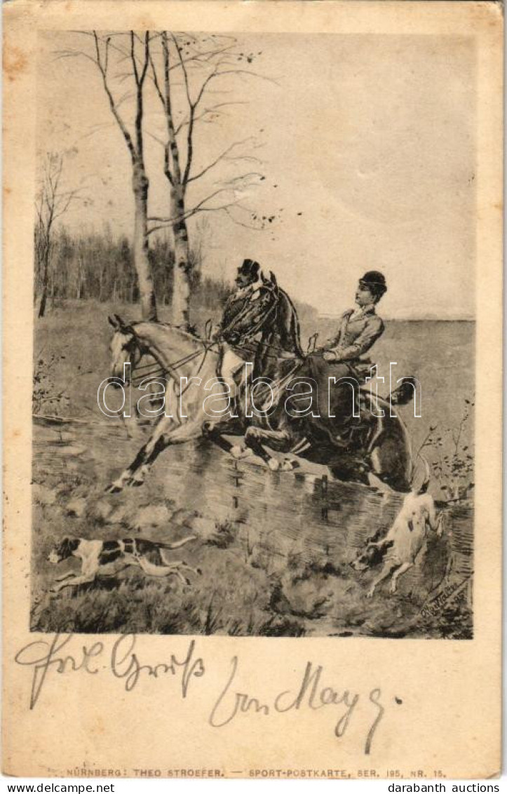 * T2/T3 1902 Hunting Game With Dogs. Theo Stroefer Sport-Postkarte Ser. 195. Nr. 15. (fl) - Ohne Zuordnung