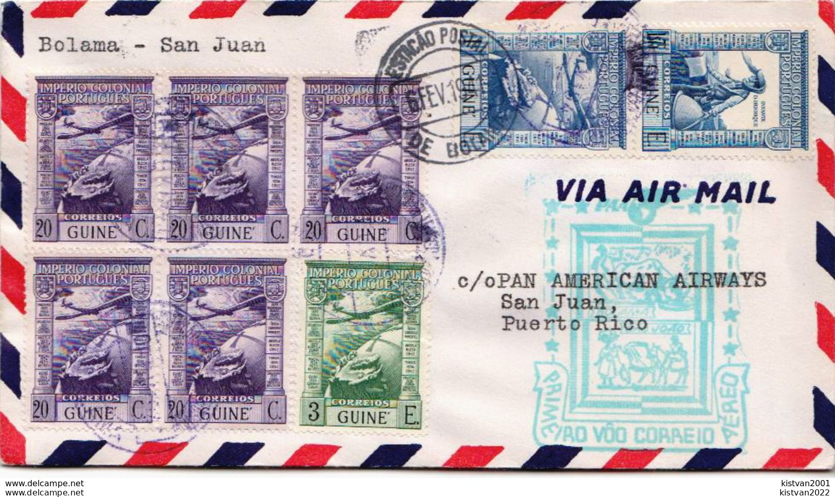 First Fly Cover To San Juan, Porto Rico On 6th February 1941 - Guinée Portugaise