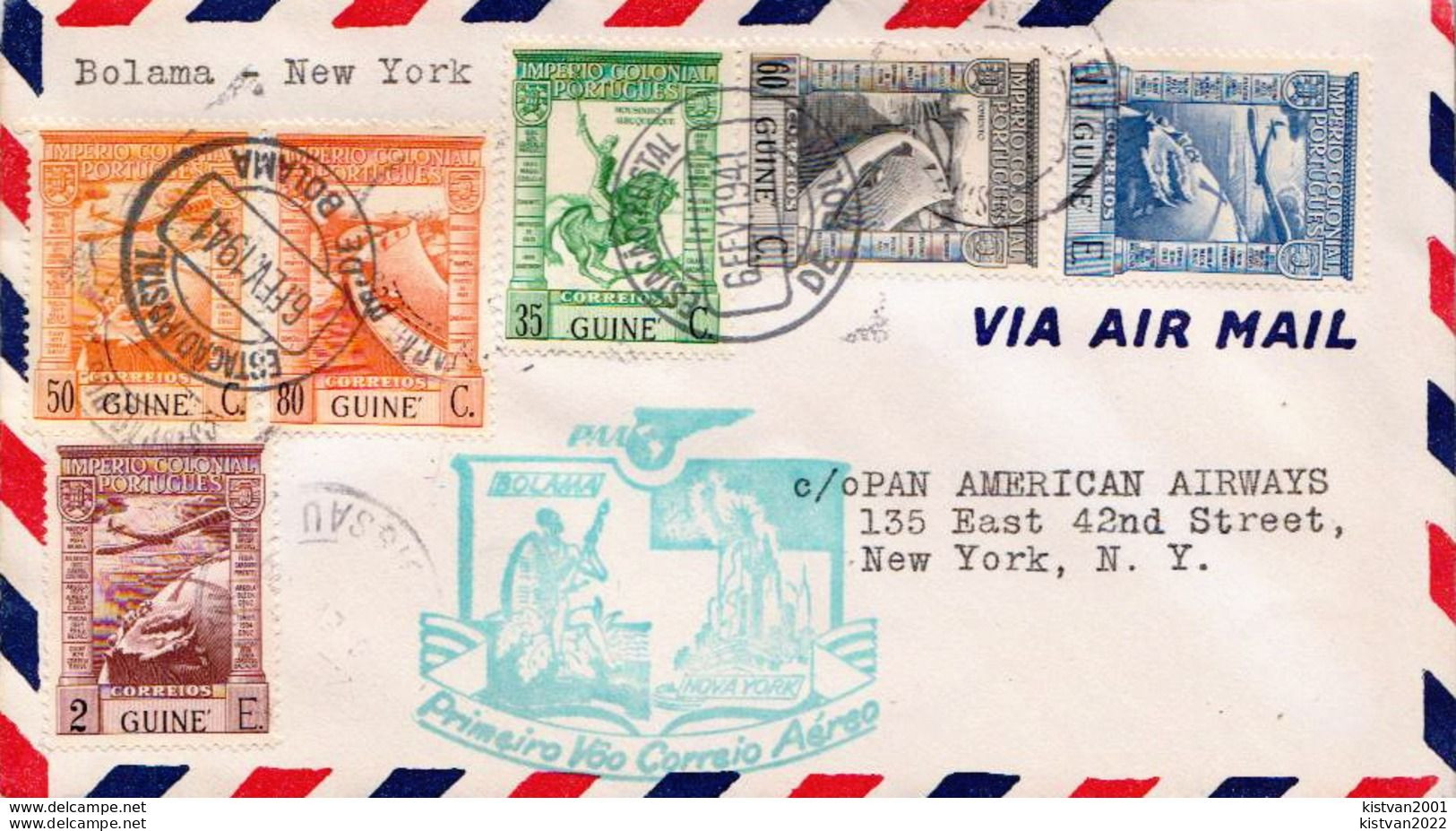 First Fly Cover To New York, USA On 6th February 1941 - Guinée Portugaise