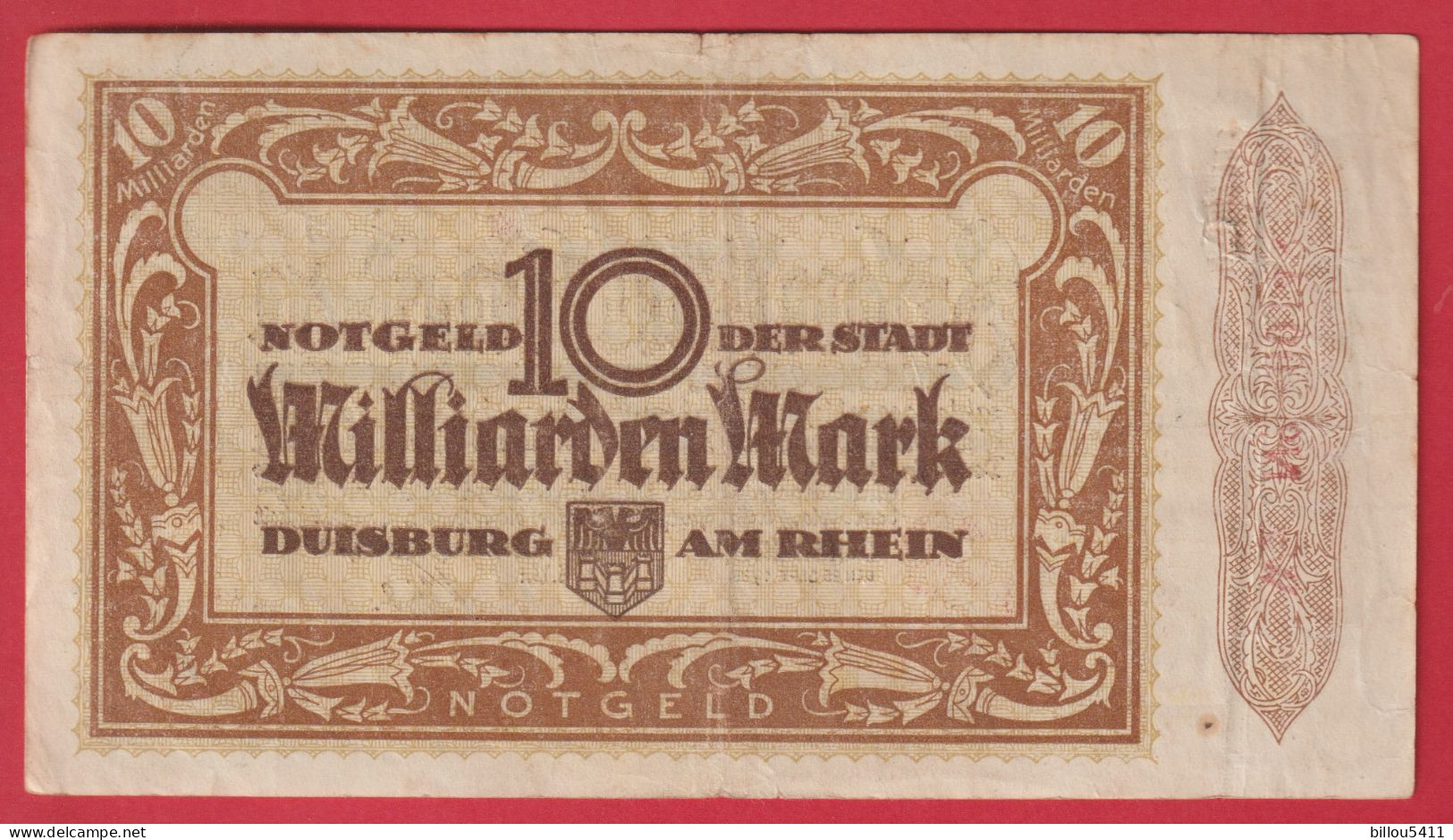 Billet De 10 Milliarden Mark " Duisburg " 1923 - 10 Miljard Mark