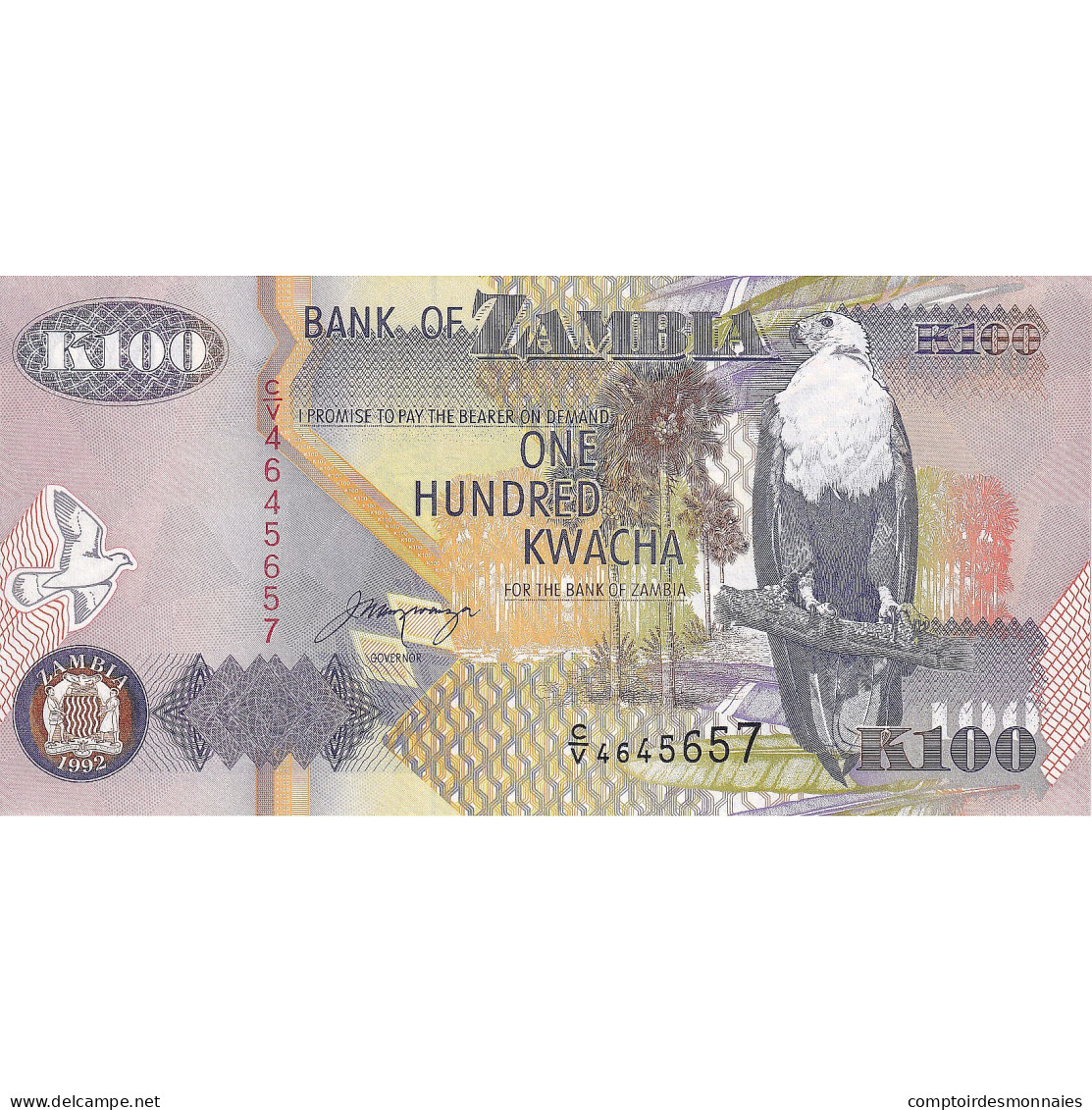 Billet, Zambie, 100 Kwacha, 1992, Undated, KM:38b, NEUF - Sambia