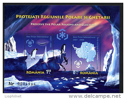 ROUMANIE 2009, PROTECTION ZONES POLAIRES ET DES GLACIERS, MANCHOT EMPEREUR, 1 Bloc De 2 Valeurs, Neuf / Mint. R1459 - Preserve The Polar Regions And Glaciers