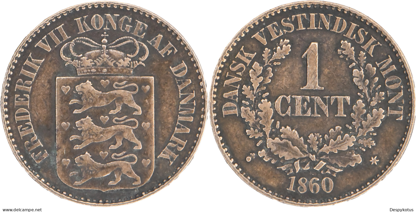 ILES VIERGES DANOISES - 1860 - 1 Cent - 250 000 Ex. - 17-008 - Jungferninseln, Britische