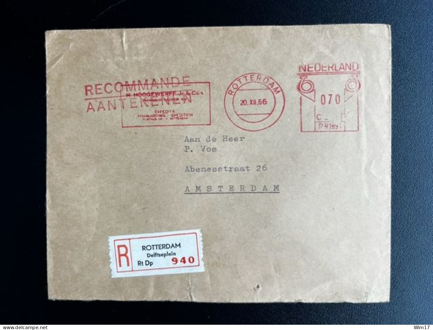 NETHERLANDS 1966 REGISTERED LETTER ROTTERDAM DELFTSEPLEIN TO AMSTERDAM 20-12-1966 NEDERLAND AANGETEKEND - Brieven En Documenten