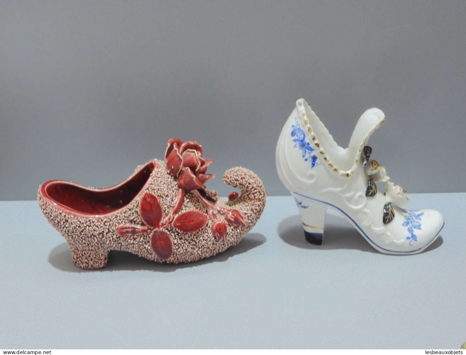 - LOT 6 Grands SABOTS CHAUSSURES PORCELAINE BARBOTINE COLLECTION VITRINE  E - Altri & Non Classificati