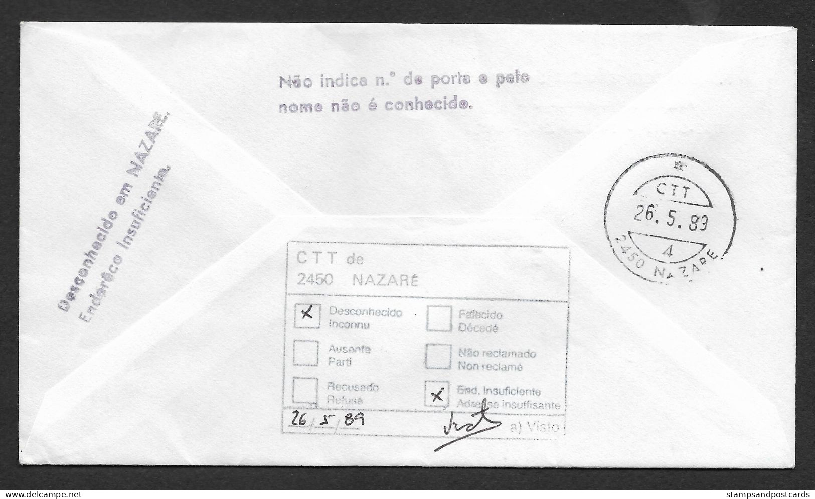 Portugal Lettre Retourné 1989 Cachet Commemoratif Expo Philatelique Portalegre A Nazaré Event Pmk Returned Cover - Maschinenstempel (Werbestempel)