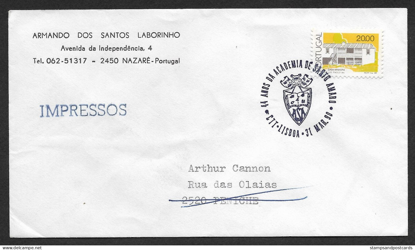 Portugal Lettre Retourné 1990 Cachet Commemoratif  Academia De Santo Amaro Stamp Expo Event Pmk Returned Cover - Annullamenti Meccanici (pubblicitari)