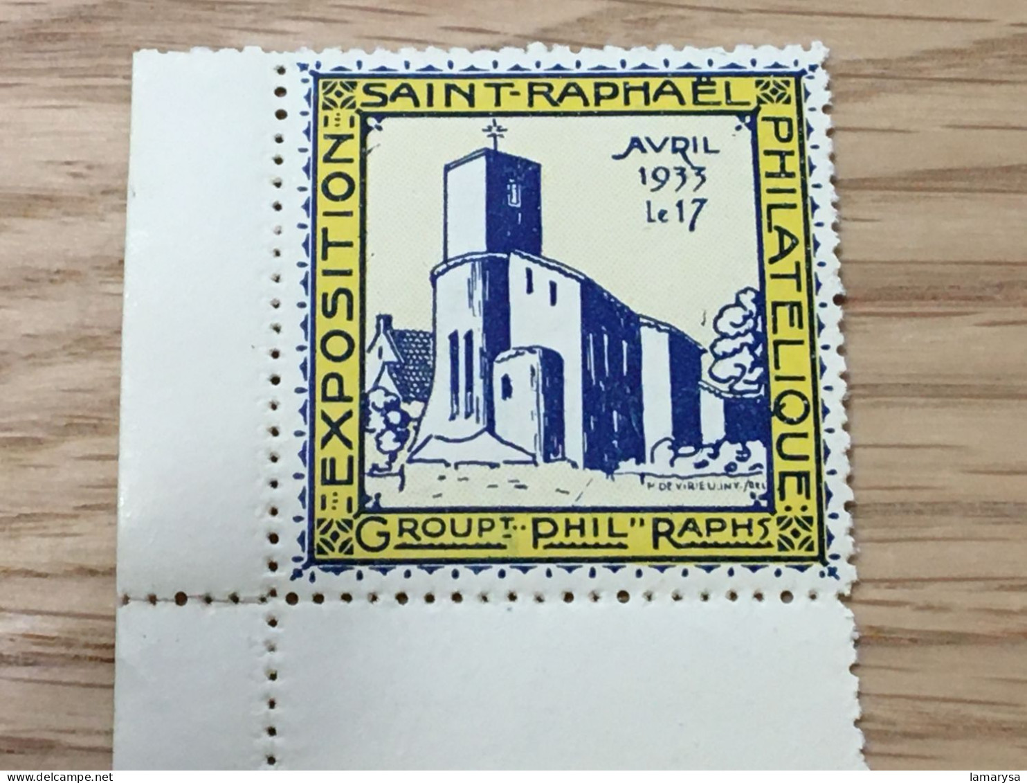 Rare 17 Avril 1933 Saint-Raphael-Exposition Philatélique-Vignette**Erinnophilie,Timbre,stamp,Sticker-Bollo-Vineta - Briefmarkenmessen