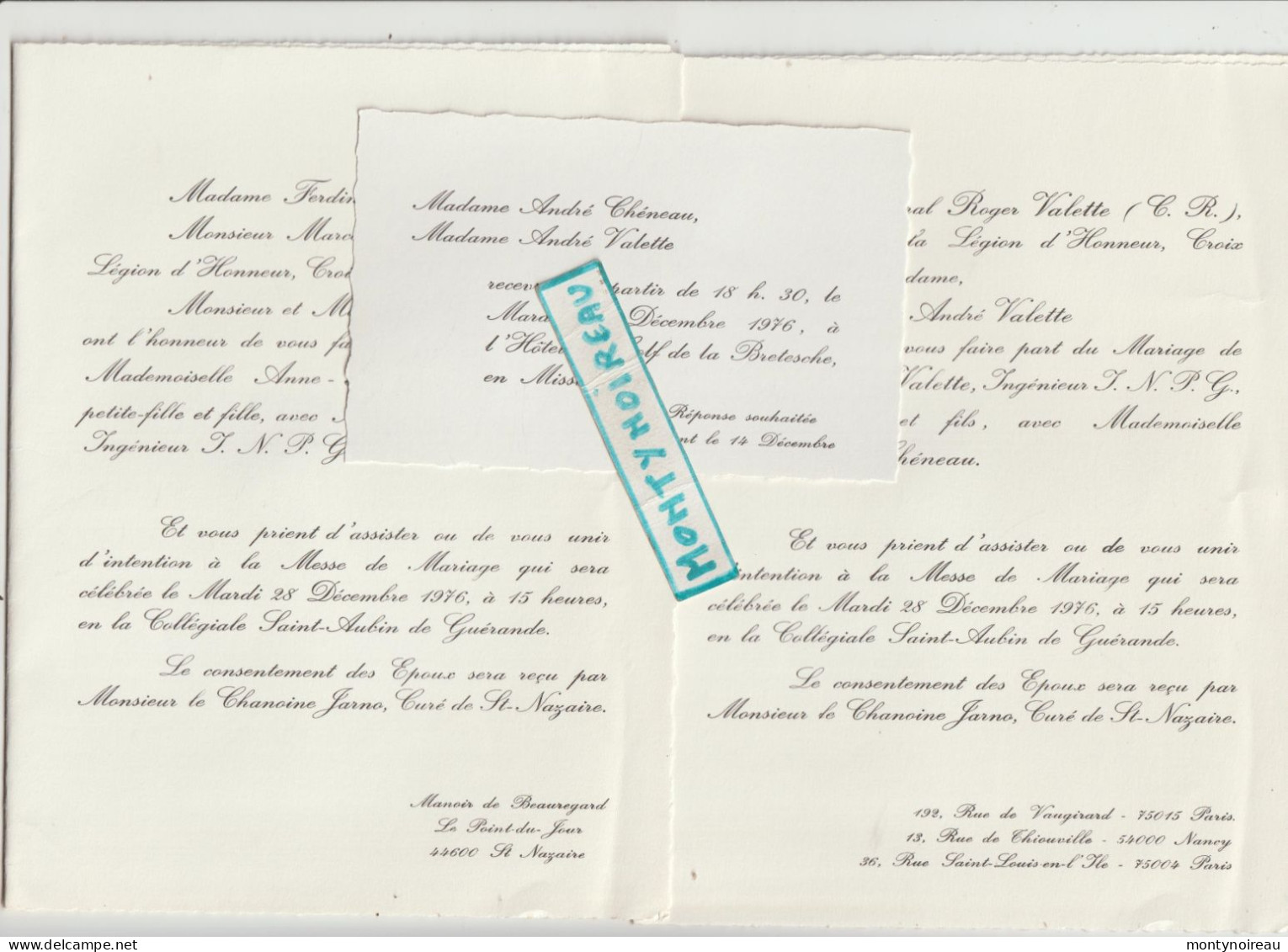 VP : Faire Part Mariage ,Paris  7 Em, 16 Em ; Comte ,M.peugeot , Ormesson Sur Marne - Hochzeit