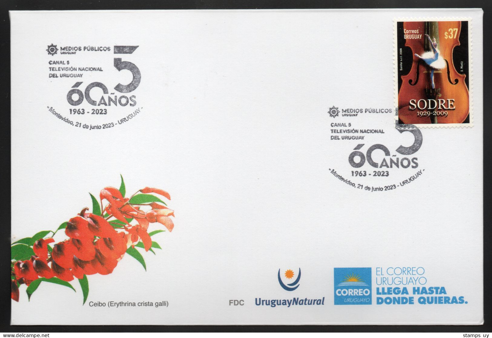 URUGUAY 2023 (Television, Channels, Music, Dance, Ballet, Music Instruments, Violin) - 1 Cover With Special Postmark - Danse