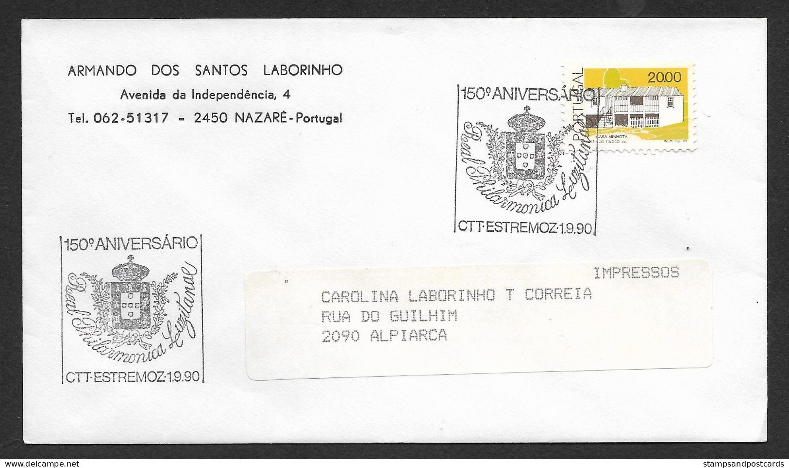 Portugal Cachet Commémoratif Philharmonie Royale Estremoz Alentejo 1990 Royal Philharmonic Event Pmk - Postal Logo & Postmarks