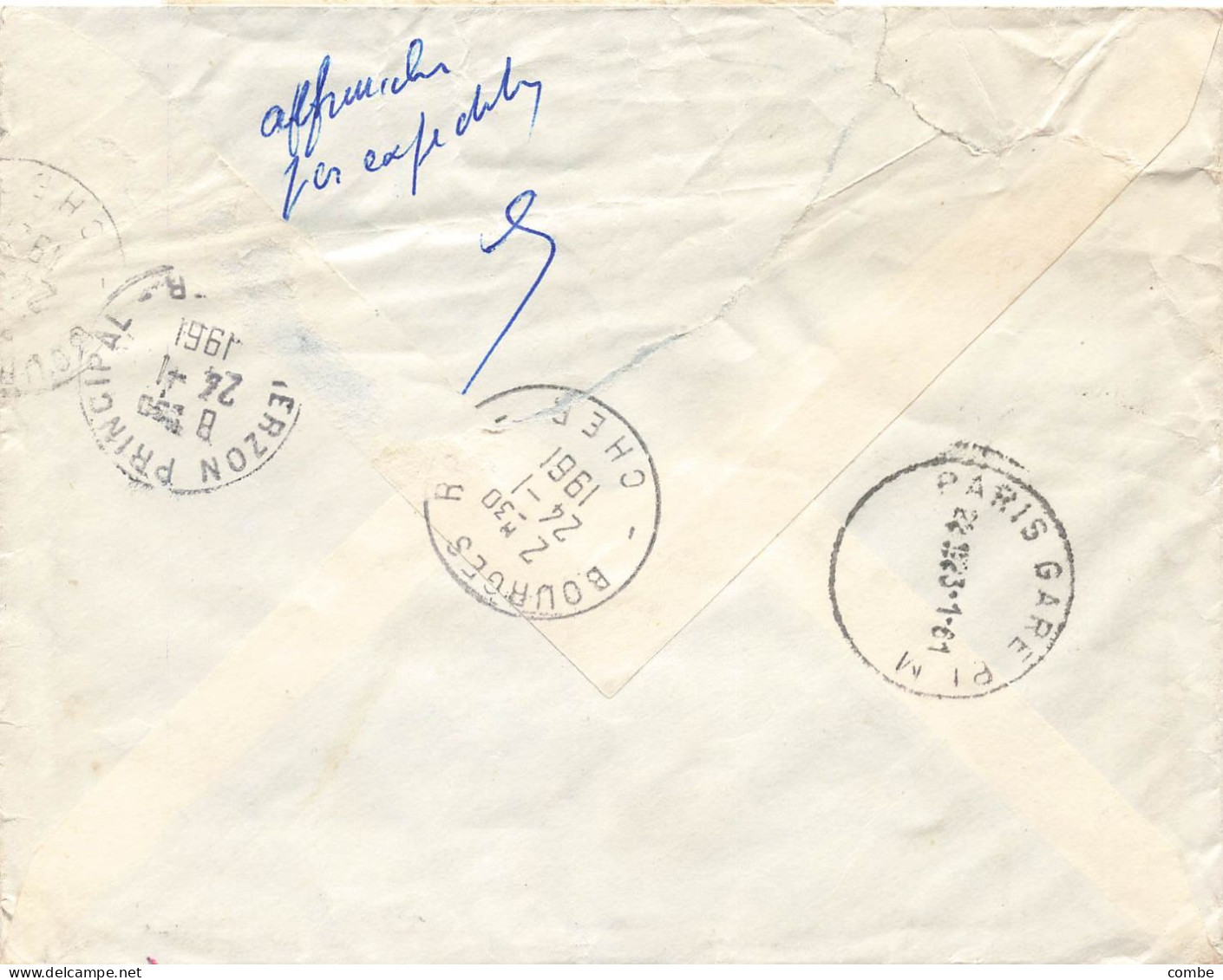 LETTRE. 1960. EXPRES. BONE RP. ALGERIE. PAR AVION. POUR VIERZON. CHER. MARIANNE DECARIS. 150Fr - 1960 Maríanne De Decaris