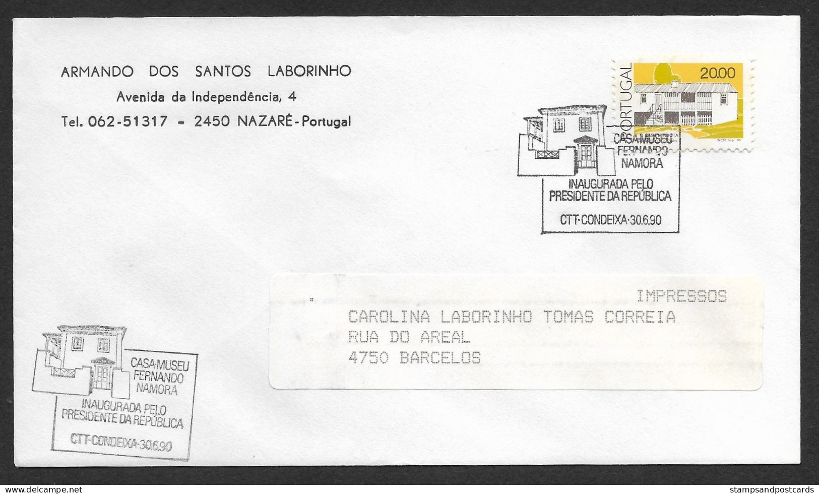 Portugal Cachet Commémoratif 1990 Condeixa Maison Musée Ecrivain Fernando Namora Writer House Museum Event Postmark - Postal Logo & Postmarks