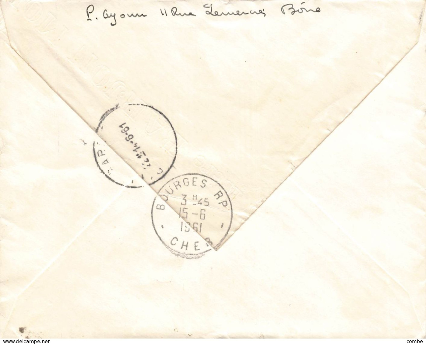 LETTRE. 1960. EXPRES. BONE RP. ALGERIE. PAR AVION. POUR VIERZON. CHER. MARIANNE DECARIS. 150Fr - 1960 Marianne (Decaris)