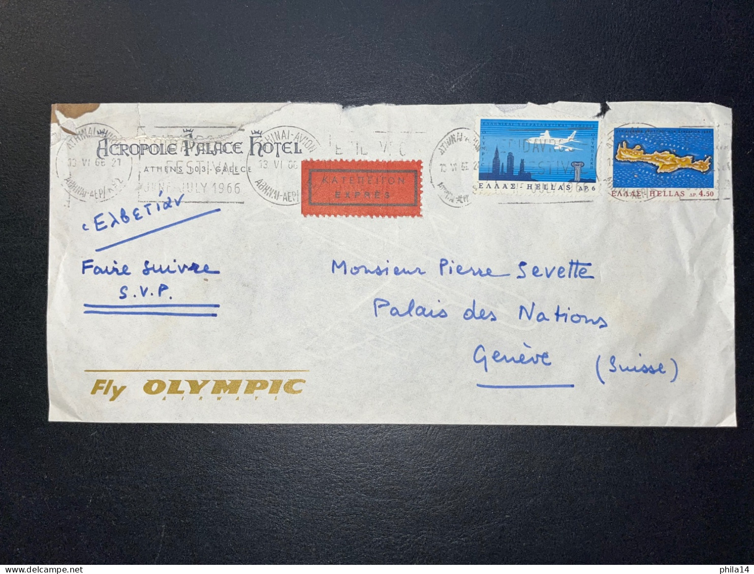ENVELOPPE GRECE 1966 / ATHENES POUR GENEVE SUISSE / FLY OLYMPIC AIR WAYS - Storia Postale