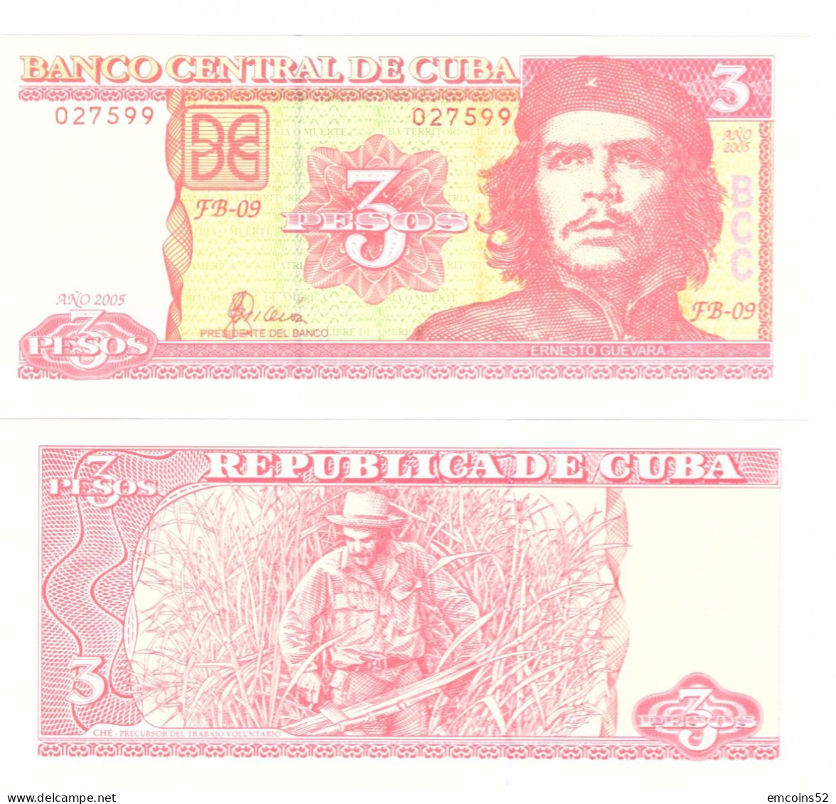 CUBA 3 PESOS 2005  P-127b UNC - Cuba