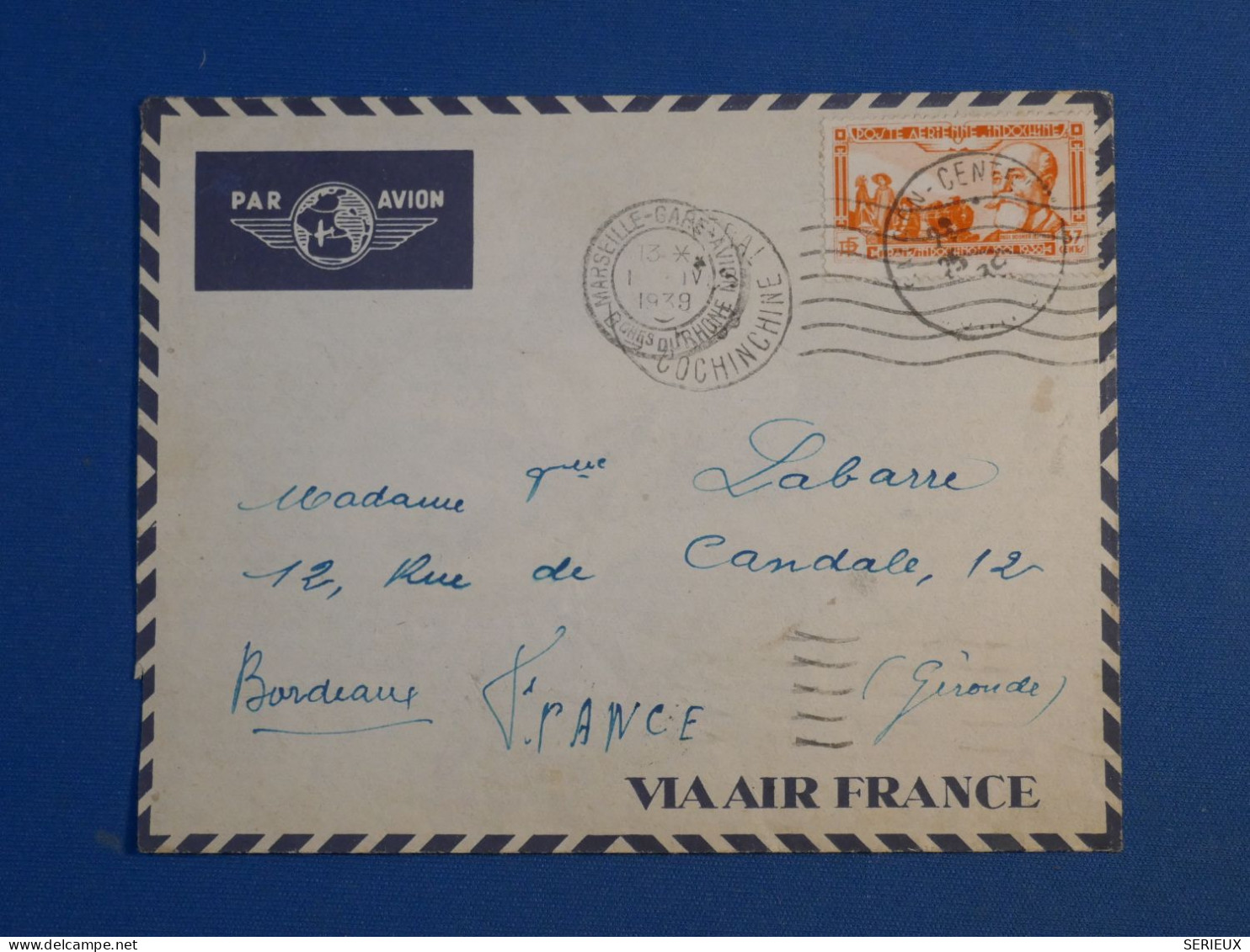 B146  INDO CHINE  BELLE LETTRE  1939    SAIGON A BORDEAUX FRANCE   + AFF. INTERESSANT + - Lettres & Documents