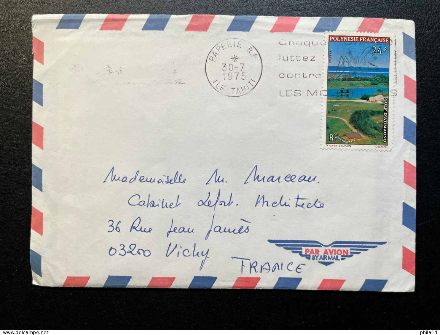 ENVELOPPE AVEC CORRESPONDANCE / PAPEETE TAHITI 1975 POUR VICHY - Covers & Documents