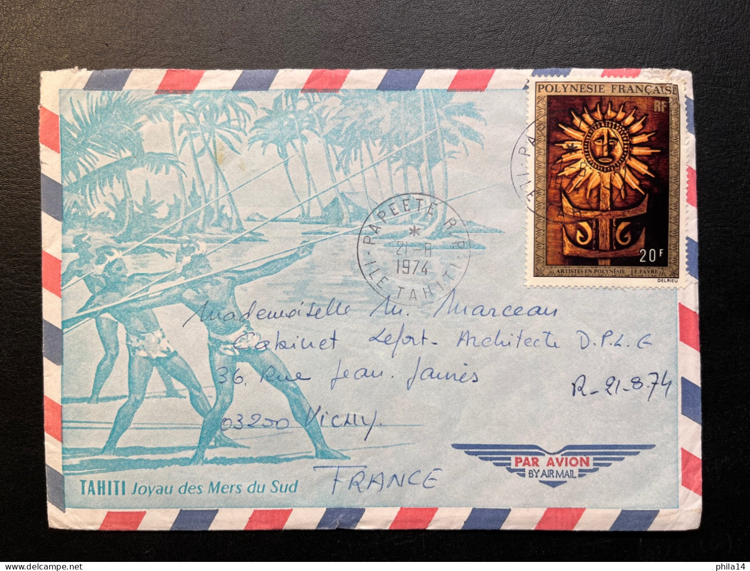 ENVELOPPE AVEC CORRESPONDANCE / PAPEETE TAHITI 1974 POUR VICHY - Storia Postale