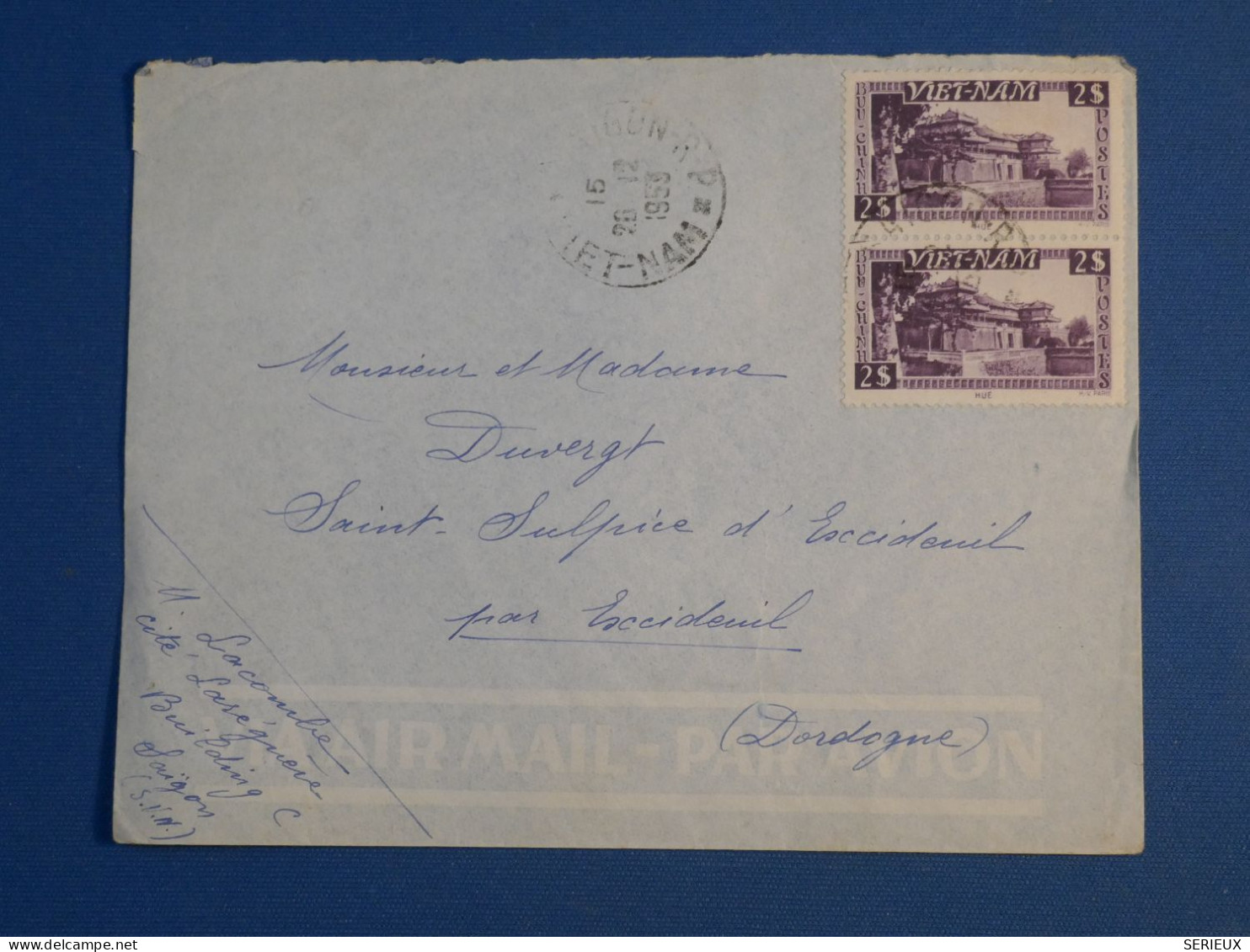 B146 VIET NAM   BELLE LETTRE   1953   SAIGON A ST SULPICE  FRANCE +PAIRE DE TP + AFF. INTERESSANT + - Vietnam