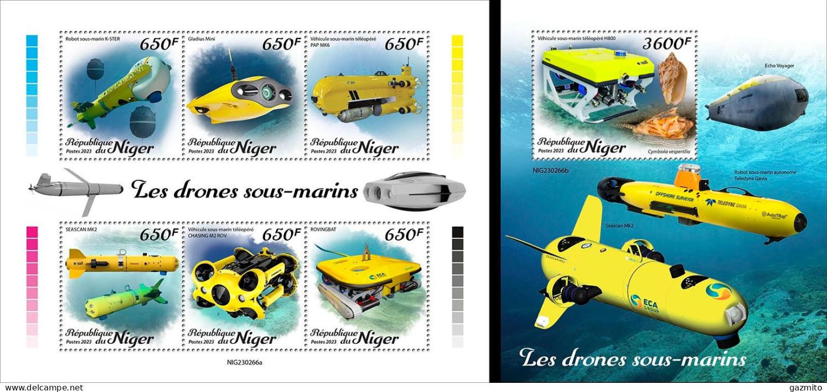 Niger 2023, Underwater Drones, 6val In BF+BF - Submarinos