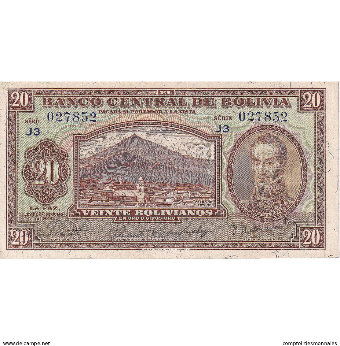 Billet, Bolivie, 20 Bolivianos, 1928, 1928-07-20, KM:131, SUP - Bolivia