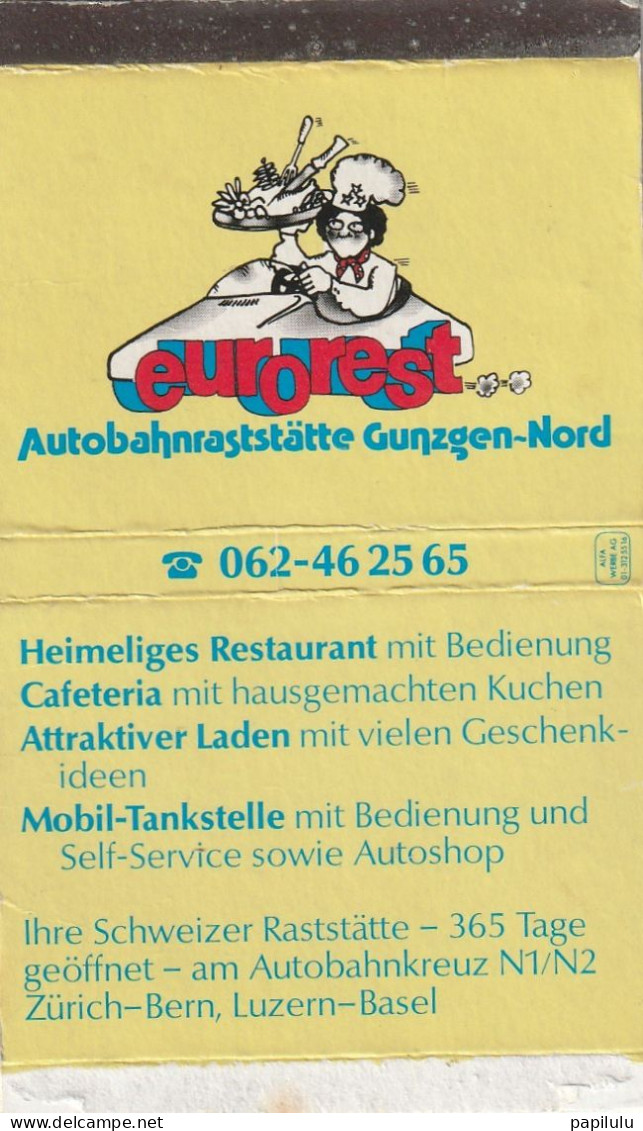 BOITES D'ALLUMETTES 872 : Allemagne : Heimeliges Restaurant Eurorest Autobahnraststatte Gunzgen Nord - Zündholzschachteletiketten