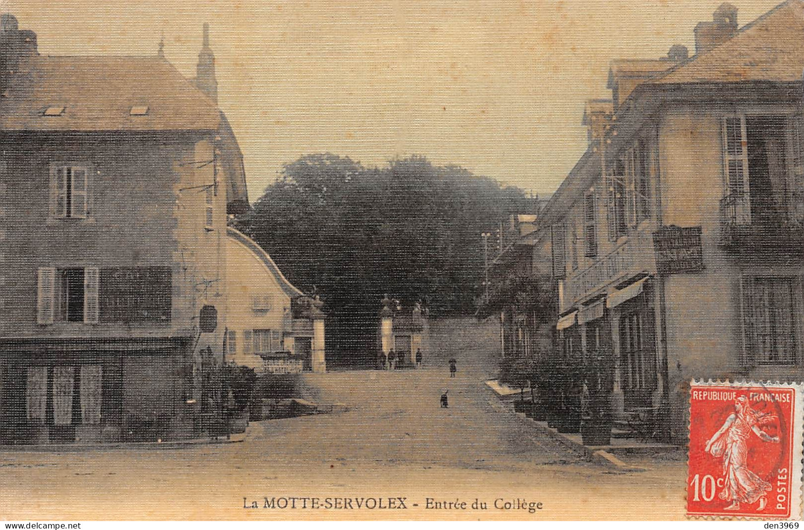 La MOTTE-SERVOLEX (Savoie) - Entrée Du Collège - Carte Toilée Couleurs, Voyagé 1910 (2 Scans) Caluire Montée Des Soldats - La Motte Servolex