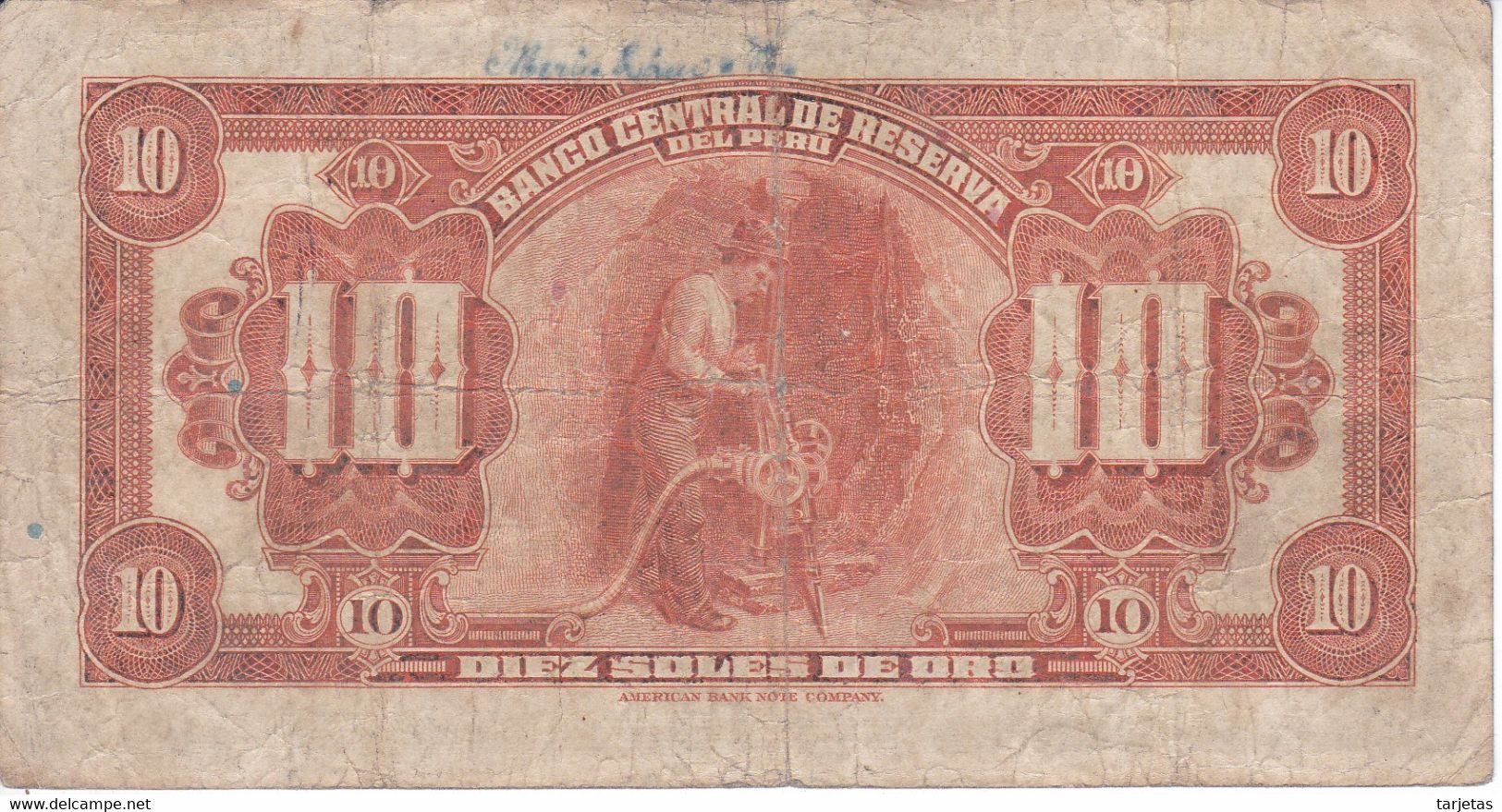 BILLETE DE PERU DE 10 SOLES DE ORO DEL AÑO 1933 (BANKNOTE) - Peru