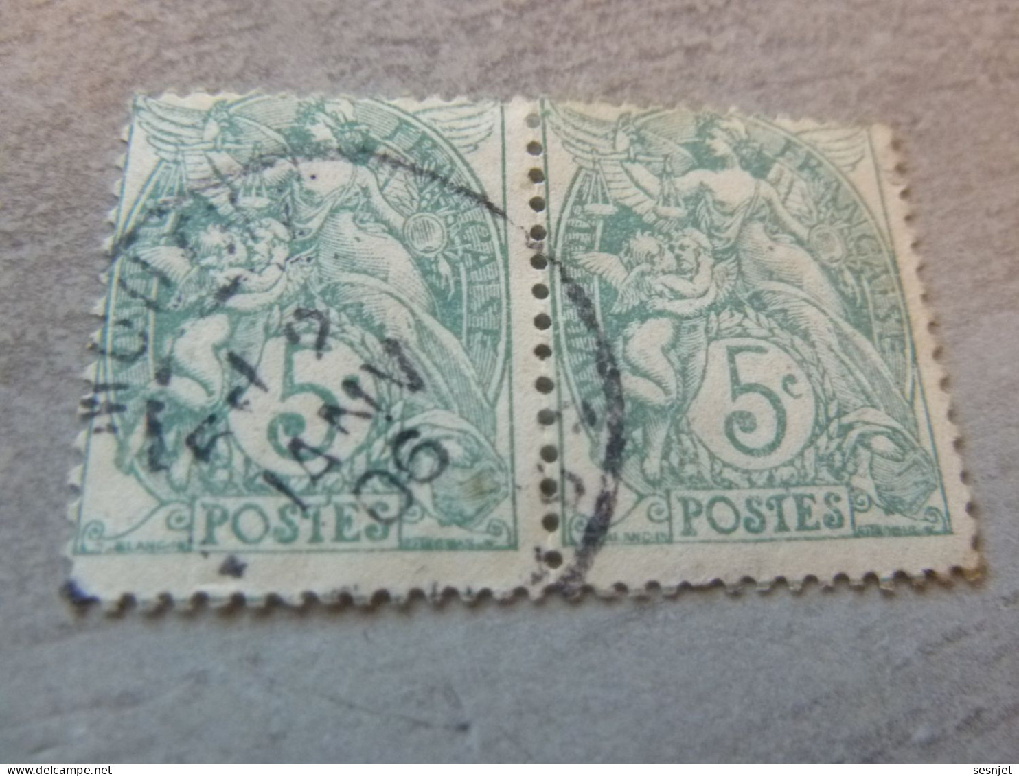 Type Blanc - 5c - Yt 111 - Vert-bleu - Double Oblitérés - Année 1900 - - 1900-29 Blanc