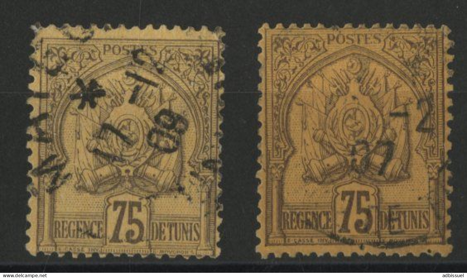 N° 19 ( X 2) Deux Nuances 75 Ct Violet-noir Sur Jaune Et Noir Sur Orange Cote 22 € TB - Used Stamps