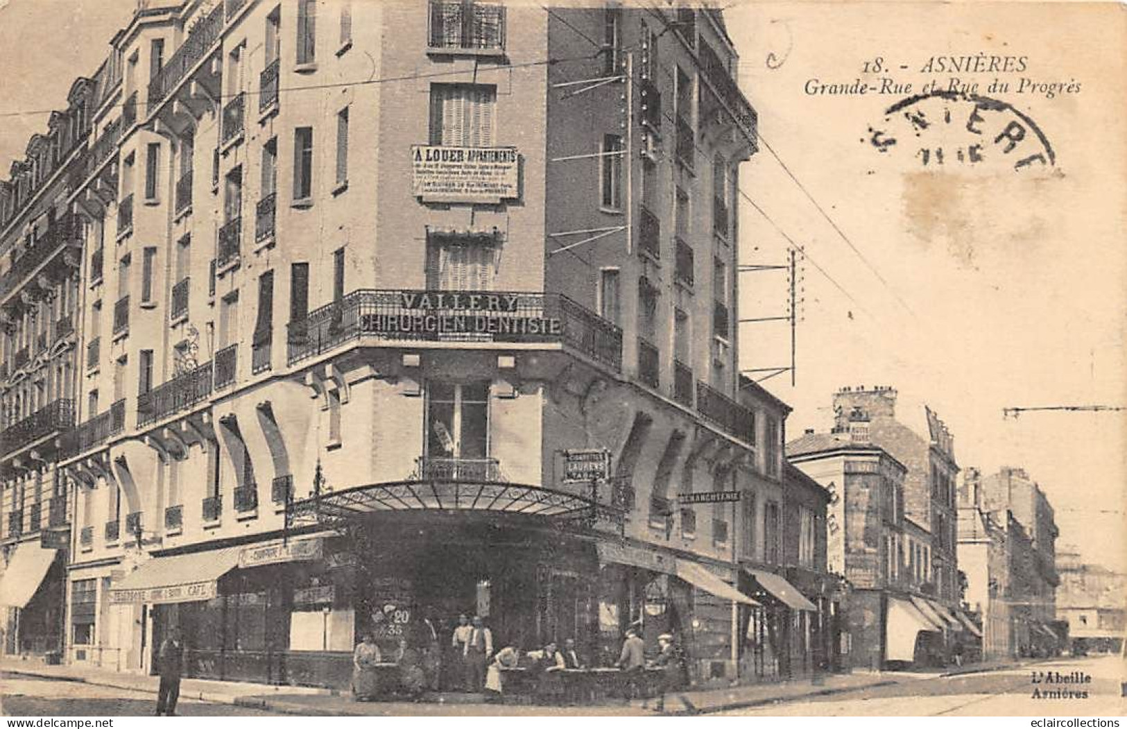 Asnières Sur Seine       92         Grande Rue Et Rue Du Progrès.  Café. Enseigne De Chirurgien Dentiste     (voir Scan) - Asnieres Sur Seine