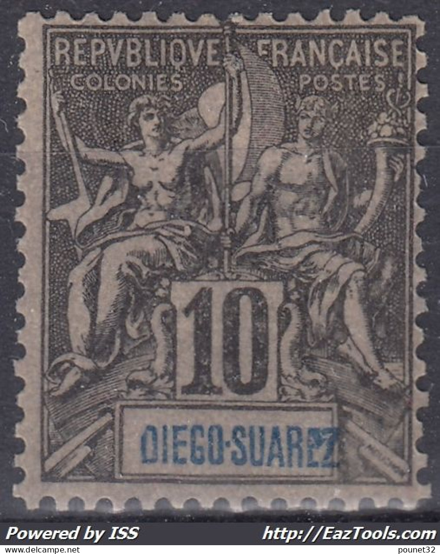 TIMBRE DIEGO SUAREZ TYPE GROUPE 10c NOIR N° 42 NEUF * GOMME PETITE CHARNIERE - Unused Stamps