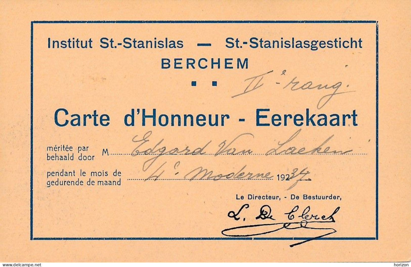 XB.250  BERCHEM - Institut St.-Stanislas… - Carte D'Honneur - 1937 - Berchem-Ste-Agathe - St-Agatha-Berchem