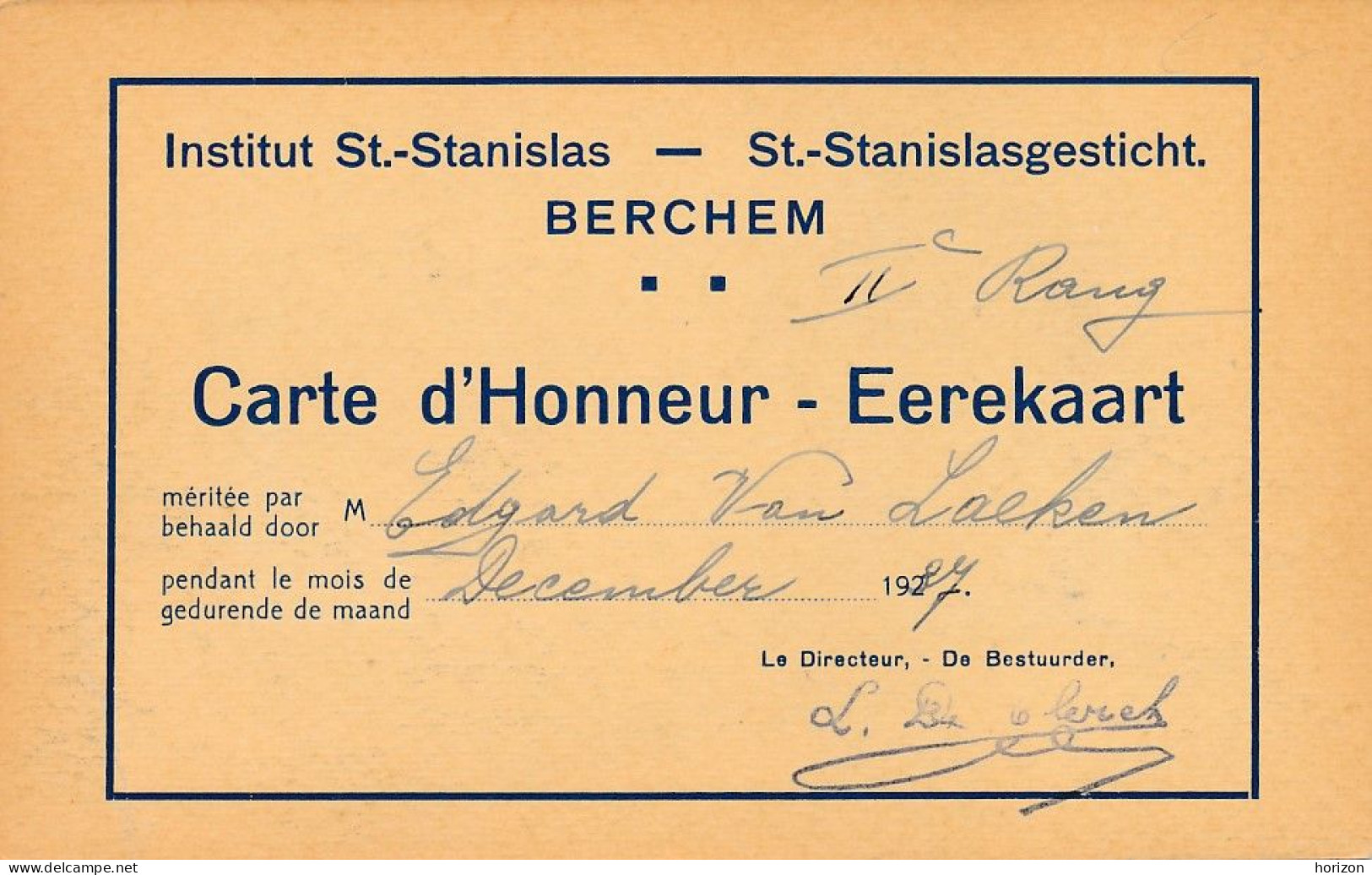 XB.251  BERCHEM - Institut St.-Stanislas… - Carte D'Honneur - 1937 - St-Agatha-Berchem - Berchem-Ste-Agathe