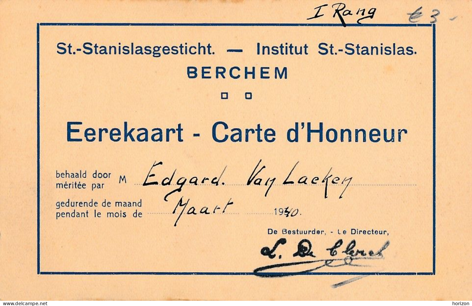 XB.253  BERCHEM - Institut St.-Stanislas… - Carte D'Honneur - 1939 - St-Agatha-Berchem - Berchem-Ste-Agathe