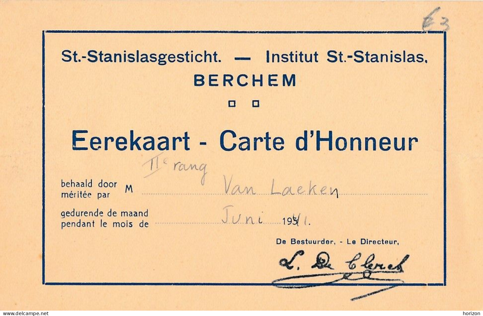 XB.255  BERCHEM - Institut St.-Stanislas… - Carte D'Honneur - 1941 - St-Agatha-Berchem - Berchem-Ste-Agathe