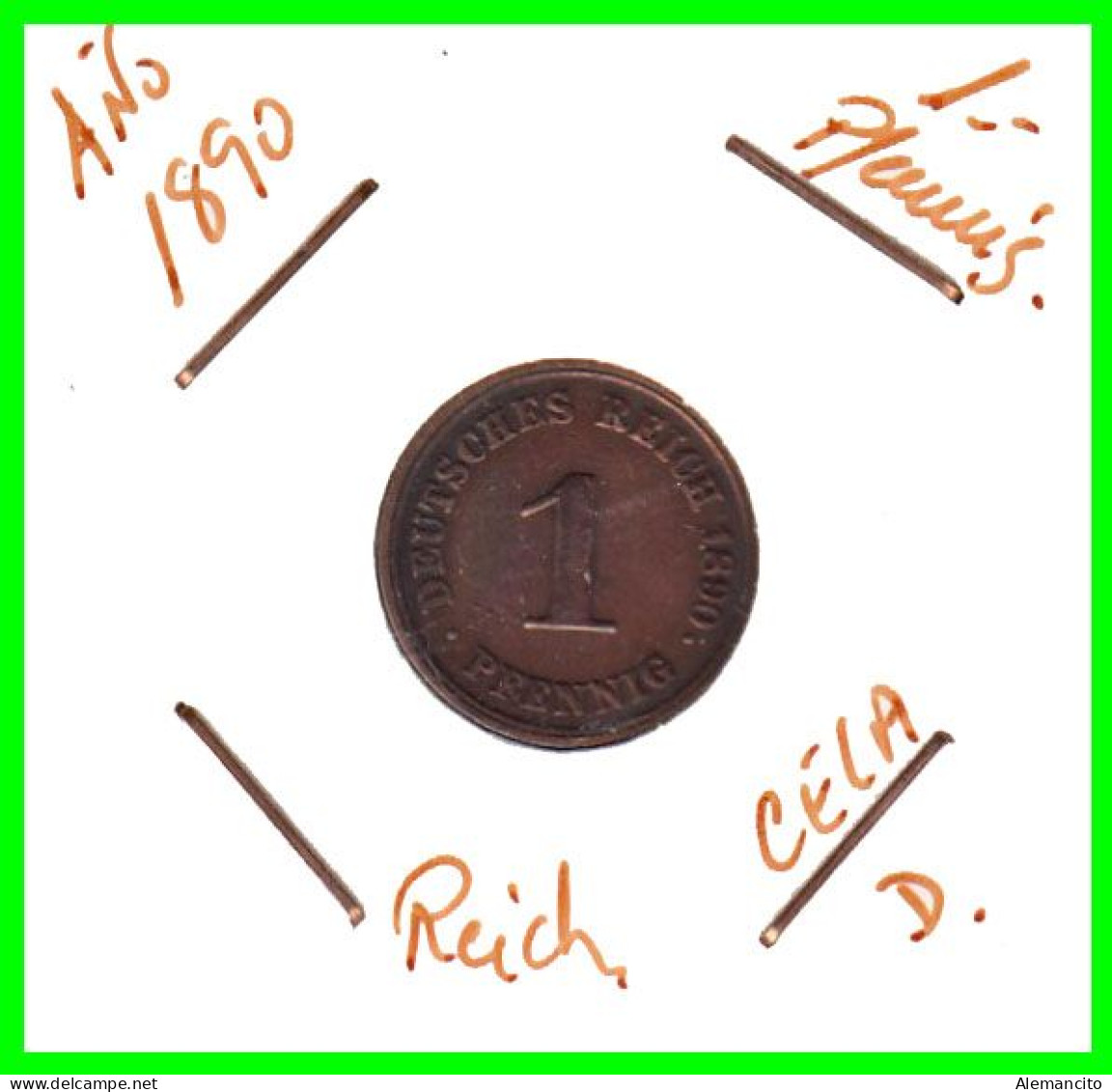 ALEMANIA – GERMANY - IMPERIO MONEDA DE COBRE DIAMETRO 17.5 Mm. DEL AÑO 1890 – CECA-D- KM-1  GOBERNANTE: WILHELM II - 1 Pfennig